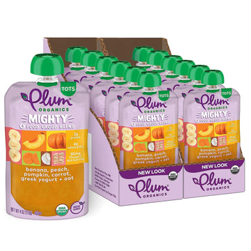 Plum Organics Mighty 4 Organic Toddler Food - Banana, Peach, Pumpkin, Carrot, Greek Yogurt, And Oat - 4 Oz Pouch (Pack Of 12) - 