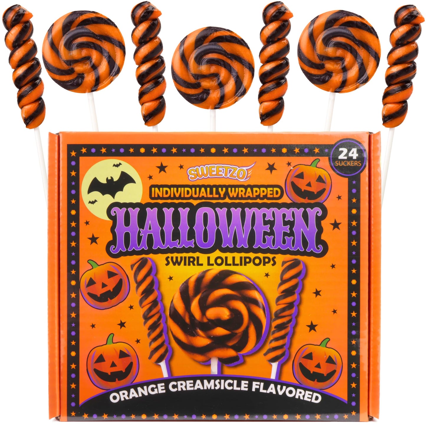 Orange and Black Swirl Halloween Lollipops  Festive Trick or Treat Candy  Individually Wrapped Party Favors  24 Count