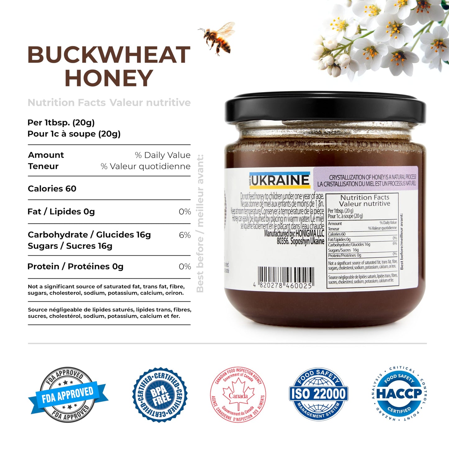 Honigma Raw Buckwheat Honey | Exquisite Taste | 100% Pure | Unpasteurized | Unfiltered | Partially Crystallized | 250G/8.8Oz
