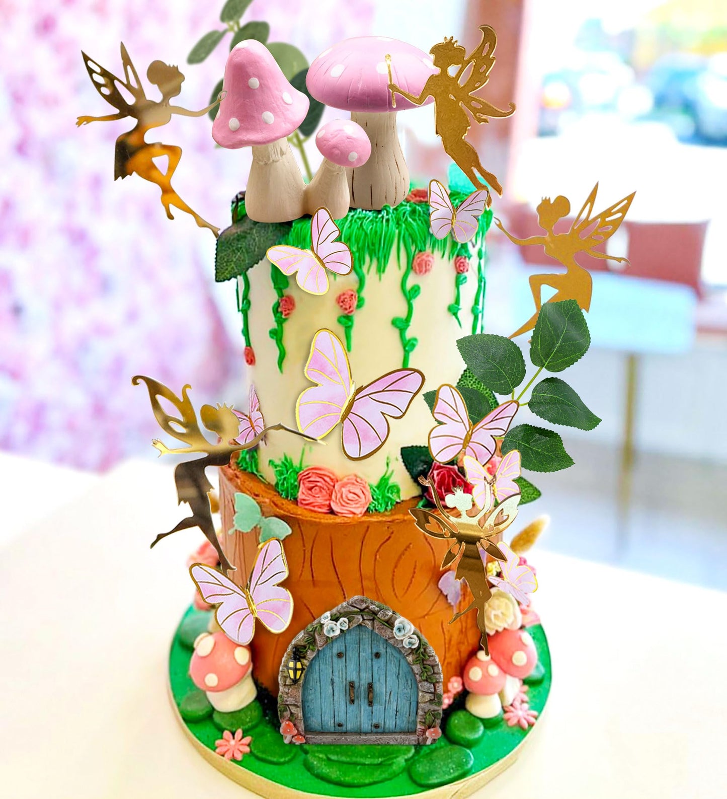 Jevenis 25 Pcs Pink Mushroom House Cake Decoration Mushroom Cake Decoration Fairy Cake Decoration Garden Fairy Cake Decoration F