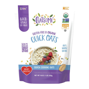 Oatsome Organic Quick Oats, 1Lb Bag - Gluten-Free, Whole Grain Oats For Oatmeal, Baking, & Granola