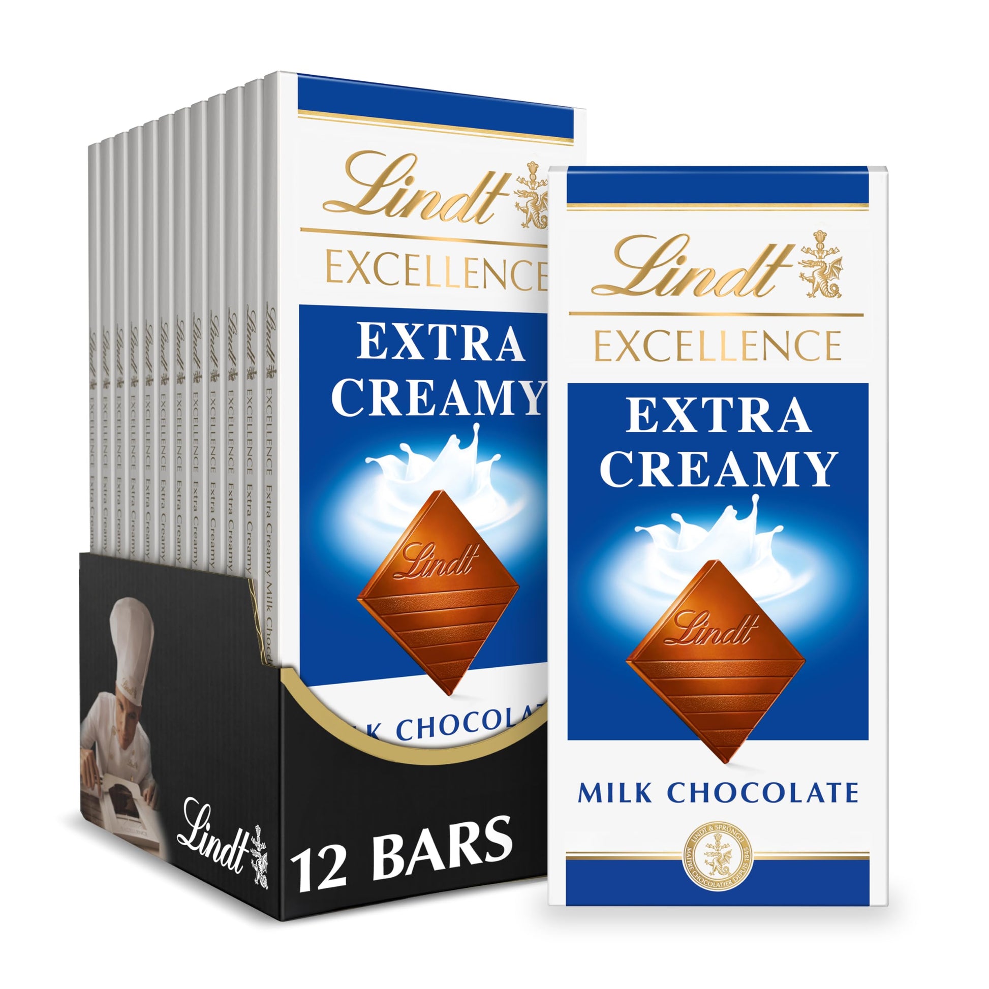 Lindt EXCELLENCE Extra Creamy Milk Chocolate Bar, 3.5 oz. (12 Pack)