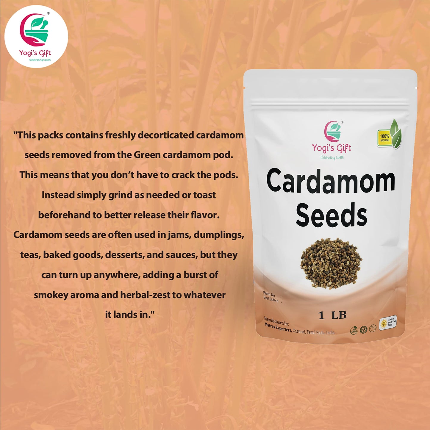 Cardamom Seeds 1 Lb Bulk Pack | Decorticated Cardamon Seeds | Rich Fragrant Seeds For Tasty Beverages | By Yogi'S Gift