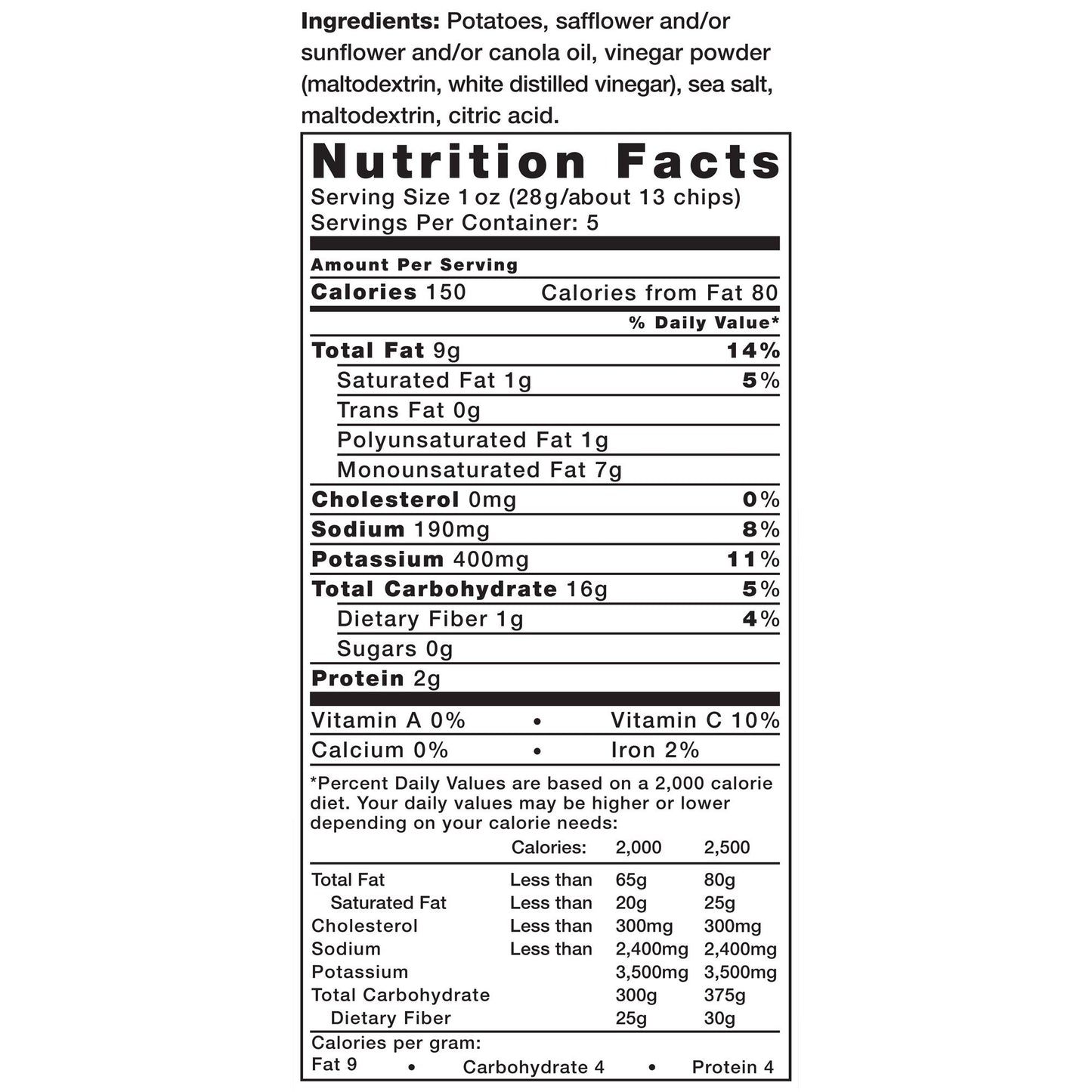 Kettle Brand Potato Chips, Sea Salt And Vinegar, 5 Ounce Bags (Pack Of 8)