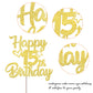 YCTHUNFISH 15th Birthday Cake Topper - Glitter Heart Star Design, Gold, Bamboo