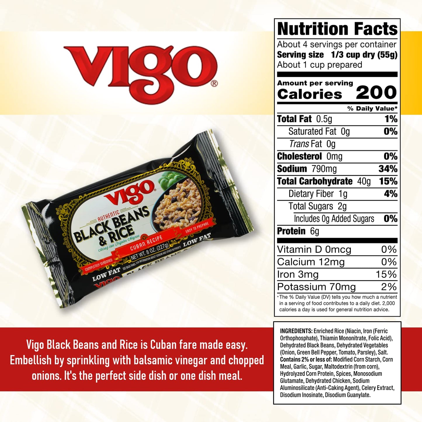 Vigo Authentic Black Beans & Rice, Low Fat, 8Oz (Black Beans & Rice, Pack Of 4)