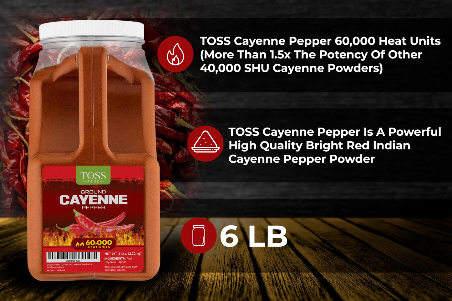 Extra Hot Cayenne Pepper Powder Bulk 60,000 Heat Units 6 Lb, Ground Cayenne Powder Hot Pepper Powder - Red Pepper Powder Spice F