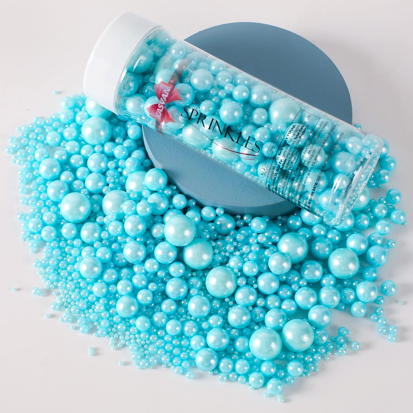 Kasvan Blue Pearl Sugar Sprinkles - Edible Candy Pearls 130G/4.58 Oz, Mix Size, Baking Cake Decorations, Ice Cream Toppings And
