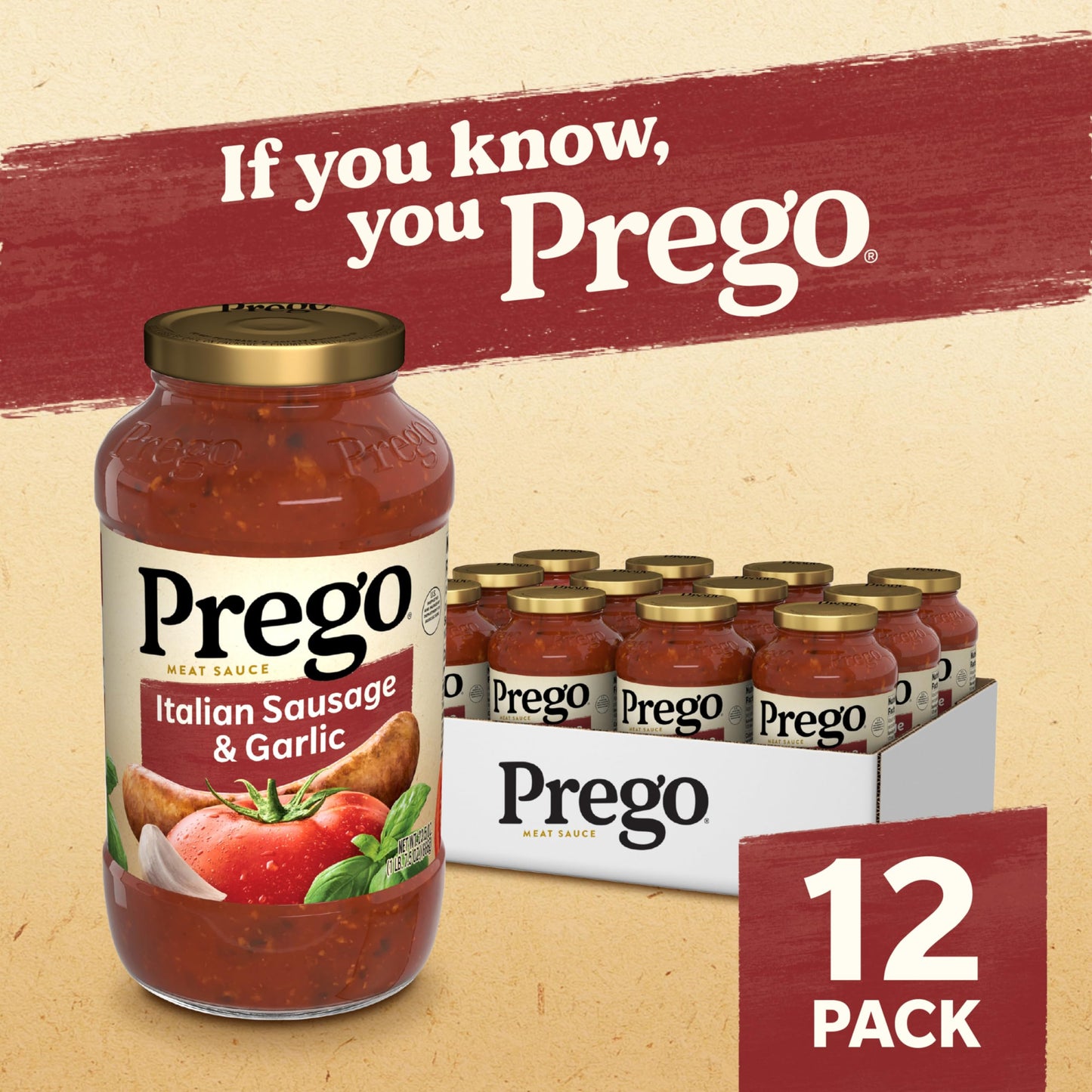 Prego Italian Sausage and Garlic Meat Sauce, 23.5 OZ Jar (Case of 12)