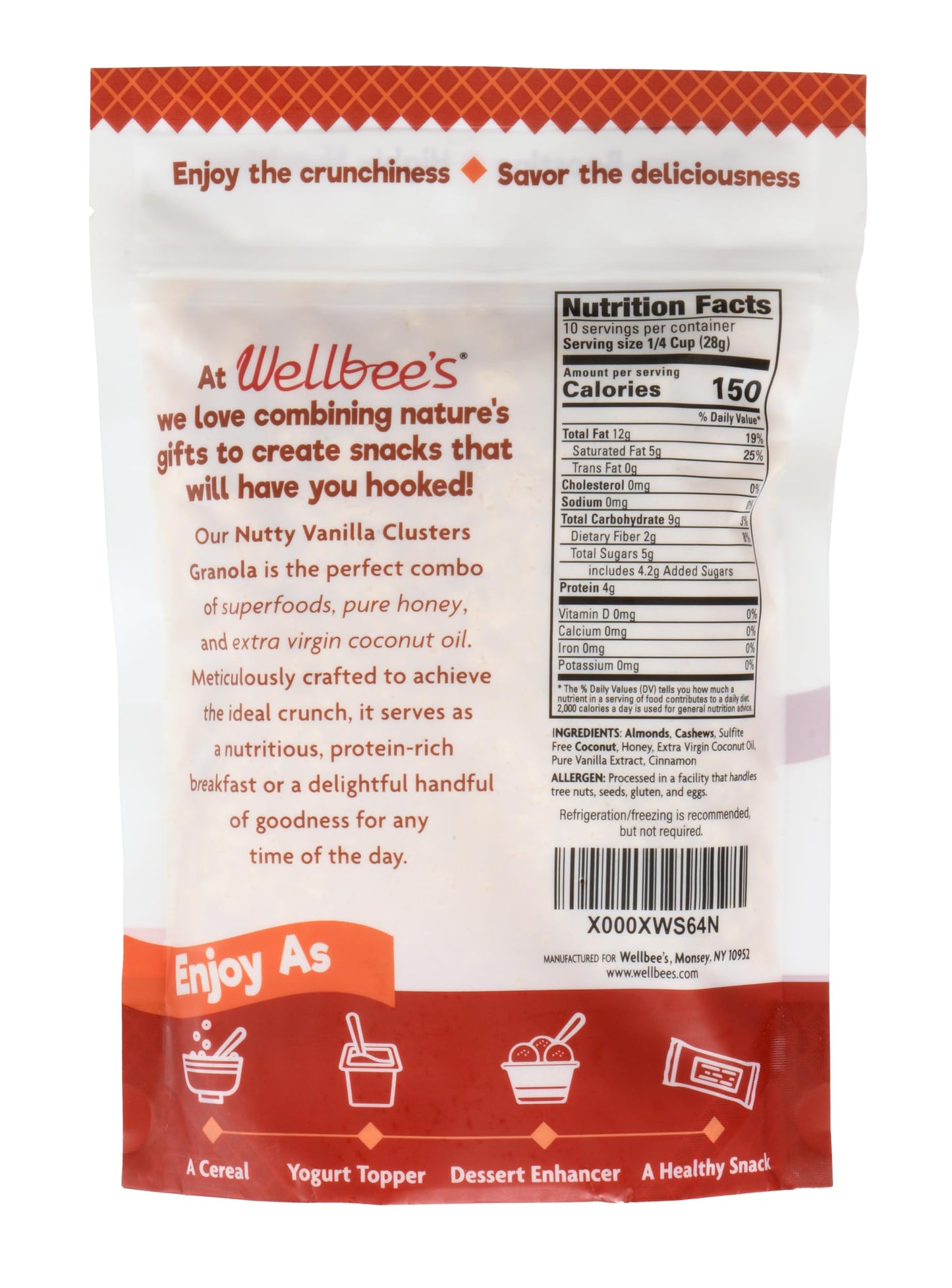 Wellbees Grain Free Granola, Oat Free, Low Carb, Honey Sweetened, 10 oz