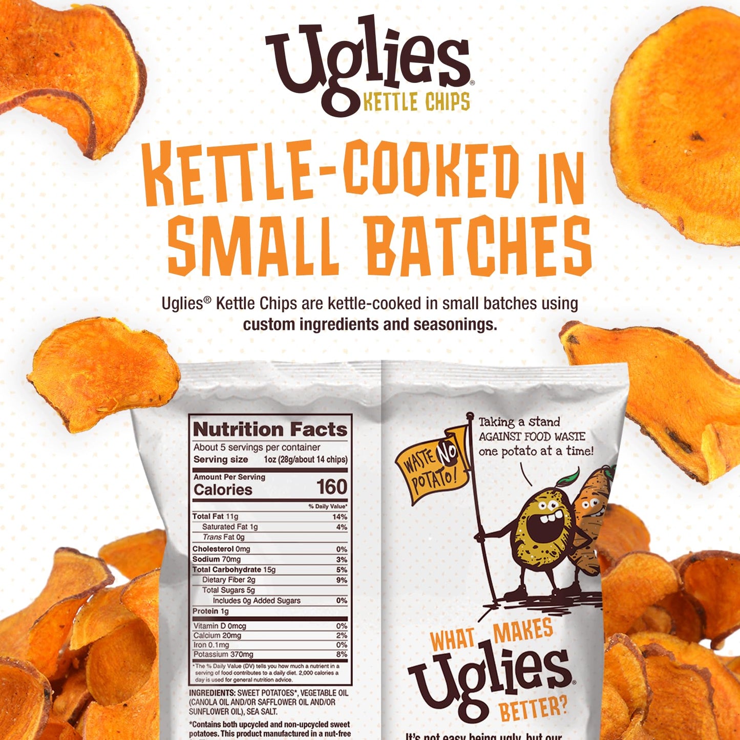 Uglies Sweet Potato Kettle-Cooked Potato Chips, Gluten-Free Snacks, Kosher-Friendly Chips, Non-Gmo Snacks For Kids Or Office, Lu