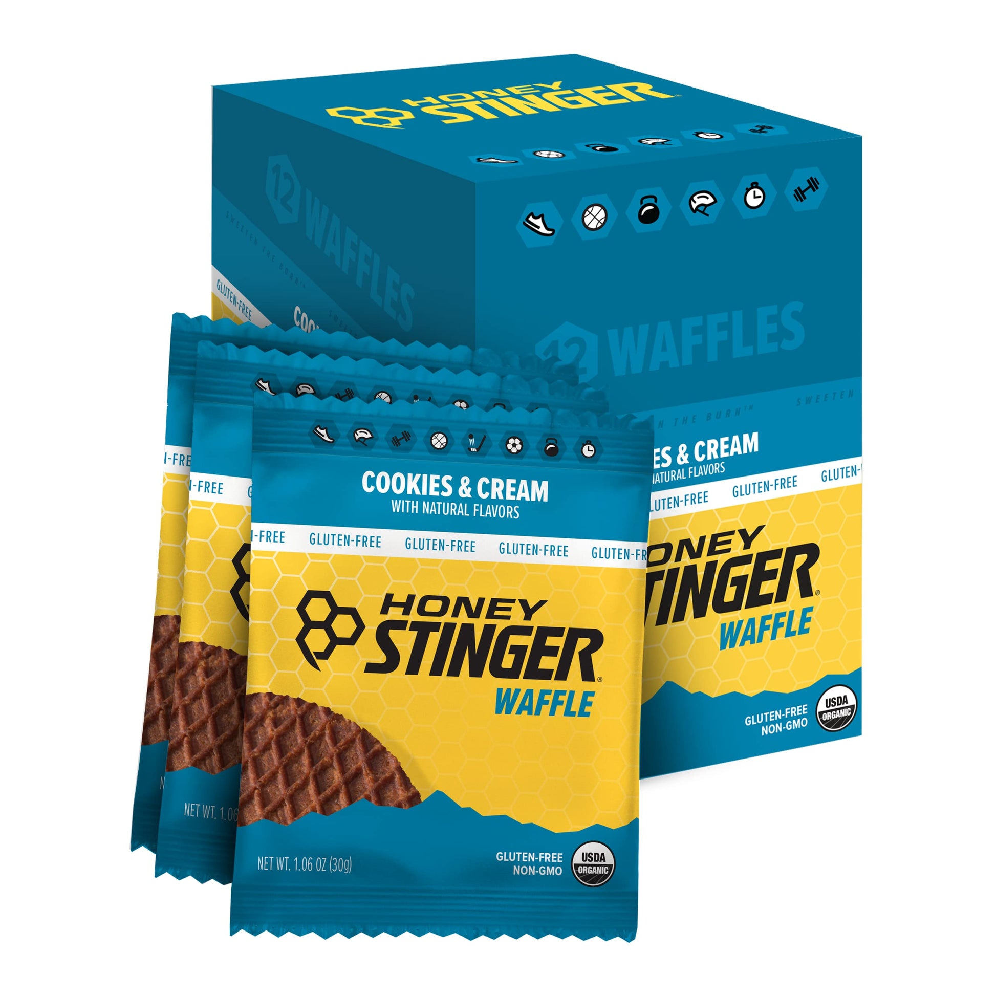 Honey Stinger Organic Cookies & Cream Waffle, 1.06 oz (Pack of 12), Model 76112, Gluten Free Energy Stroopwafel for Sports Nutrition