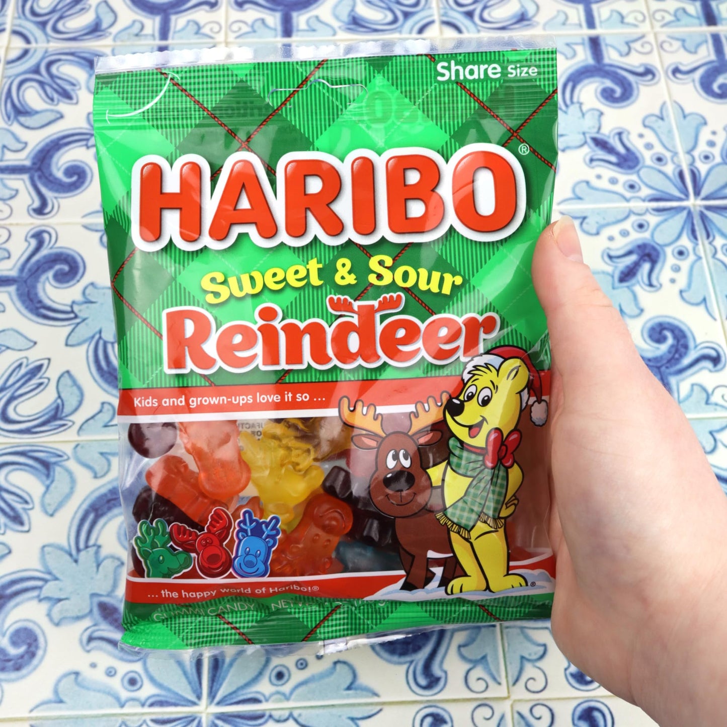 Christmas Haribo Gummy Bears And Sweet And Sour Reindeer, Festive Chewy Fruit Candies, Stocking Stuffer Gifts, 4 Ounces (Pack Of 4)