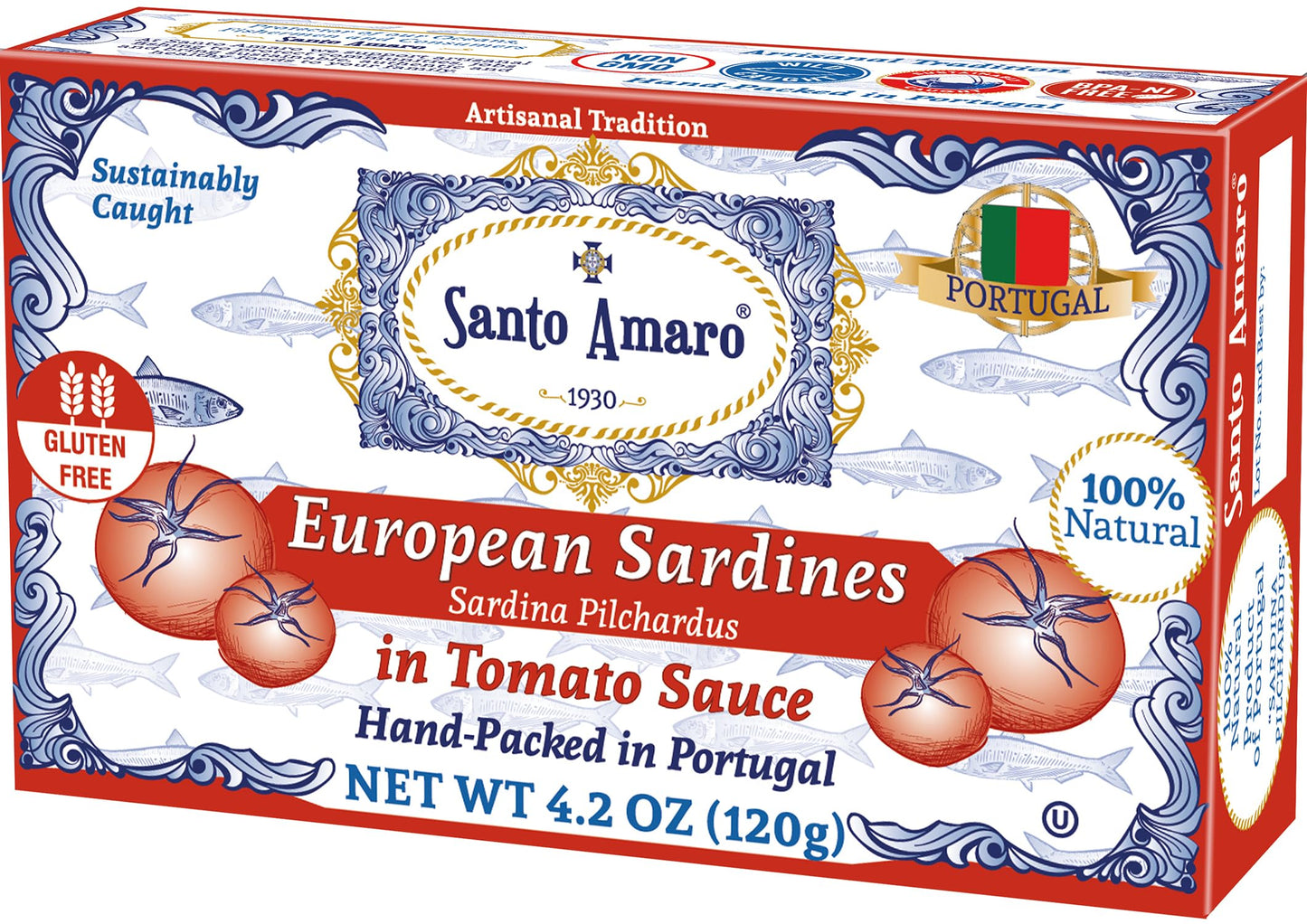 Santo Amaro Authentic European Sardines in Tomato Sauce, Wild Caught, 4.2 oz (Pack of 6)