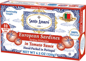 Santo Amaro Authentic European Sardines in Tomato Sauce, Wild Caught, 4.2 oz (Pack of 6)