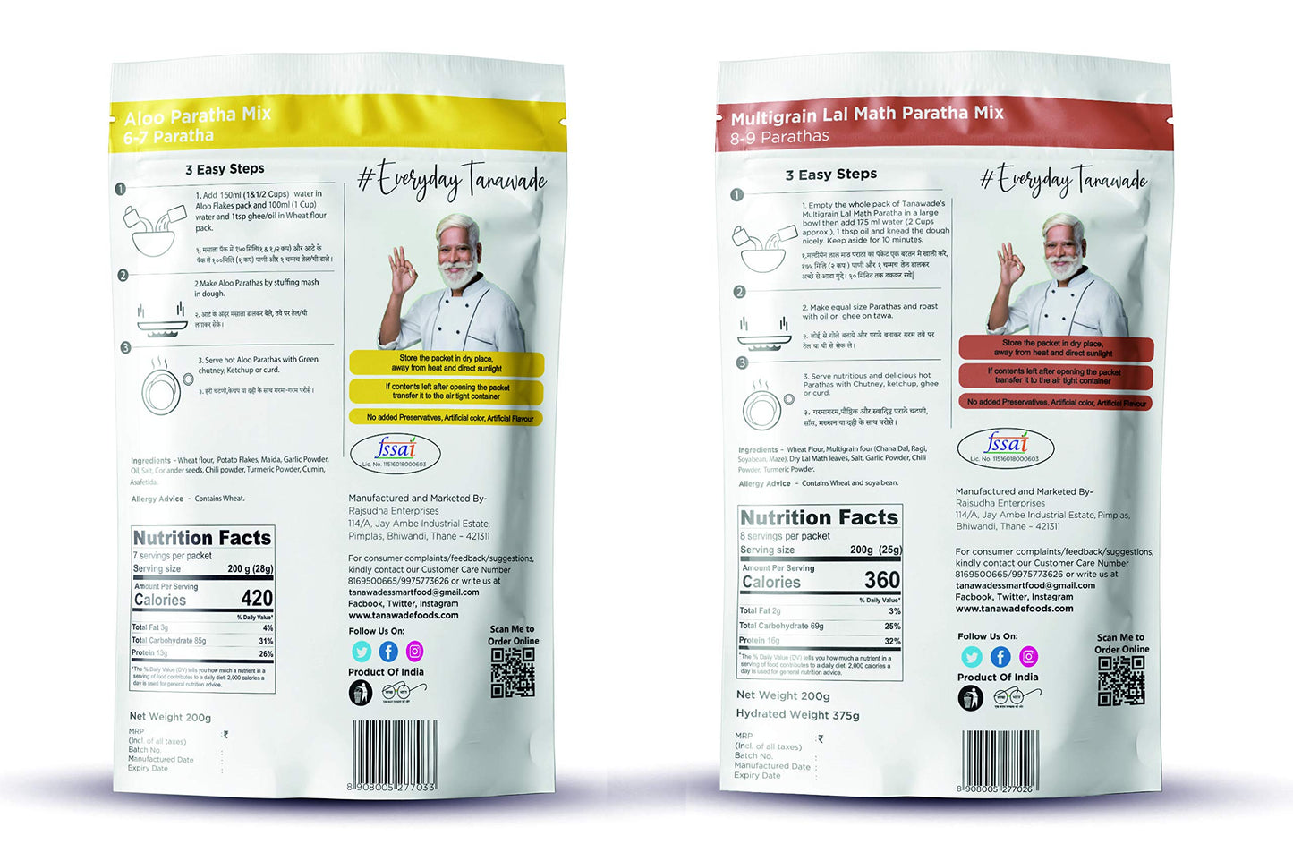 Tanawades Smart Food Paratha Combo, Instant Aloo Paratha, Lal Math Paratha Mix, Ready To Cook, Home Food With Hand Picked Flavou