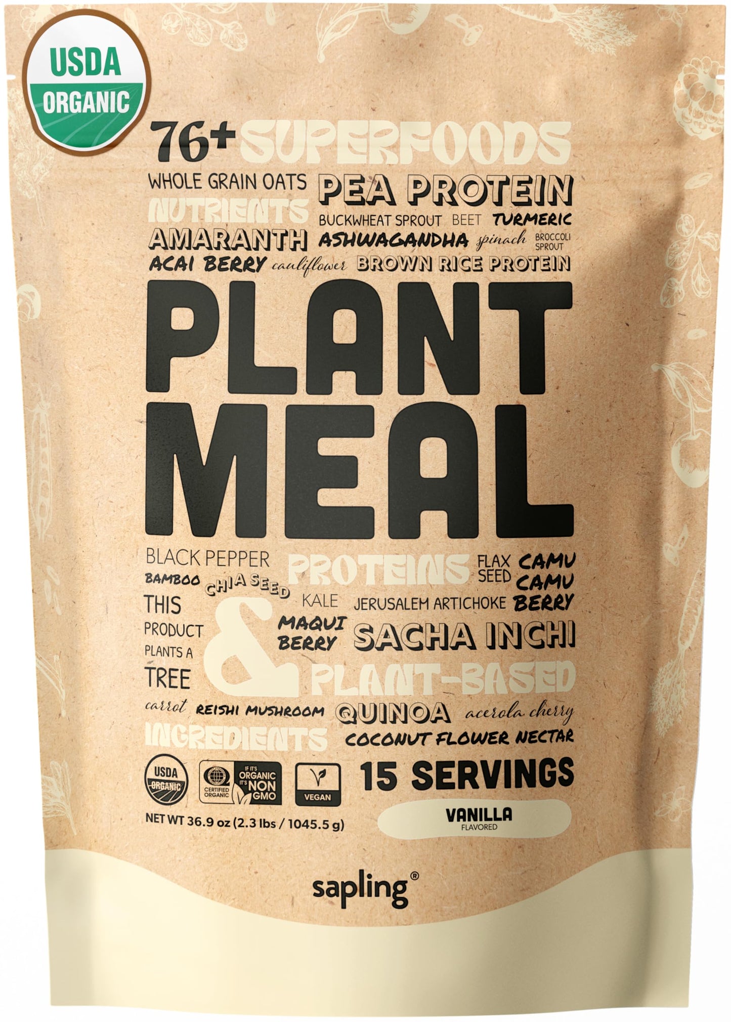 Plant Meal Replacement Shake - Vanilla - 25g of Plant Based Vegan Protein Powder, 76+ Organic Superfoods, Vitamins & Minerals, M