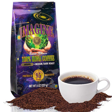 Imagine Kona Organic Coffee Beans | Arabica Kona Beans | Top Grade Air Roasted | Medium Dark Roast | Organic Whole Bean (Ground,
