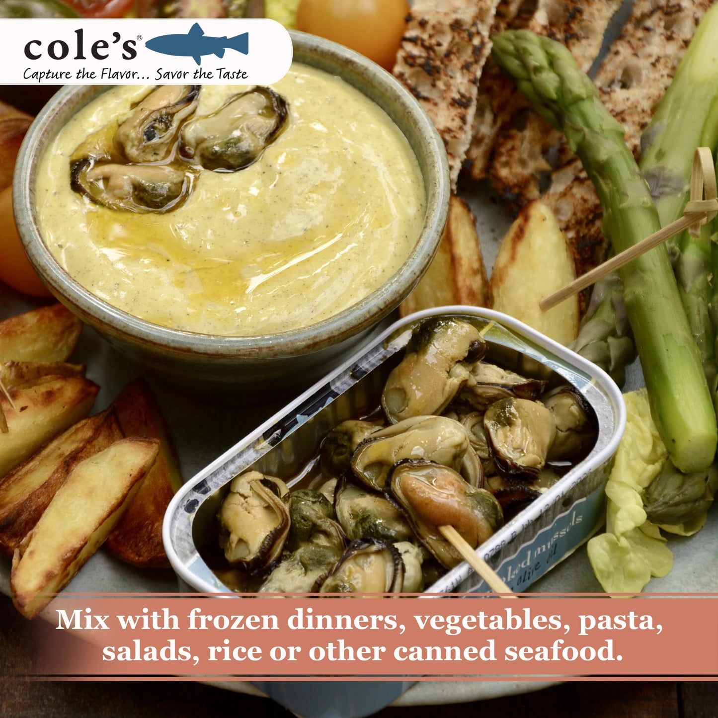 Coles Smoked Mussels with Lemon & Garlic in Olive Oil | 4oz Tinned Mussels | 14g Protein