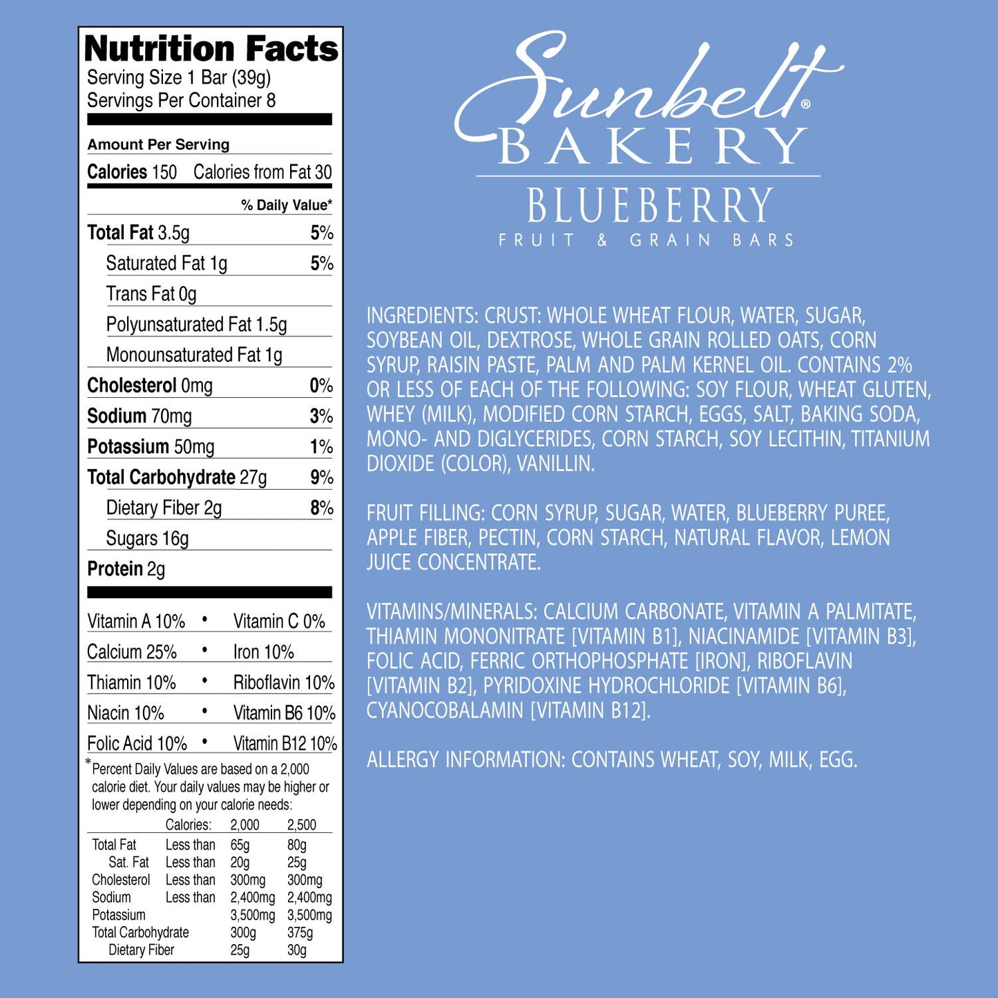 Sunbelt Bakery'S Blueberry Fruit & Grain Bars, 5 Boxes, No Preservatives (40 Bars)