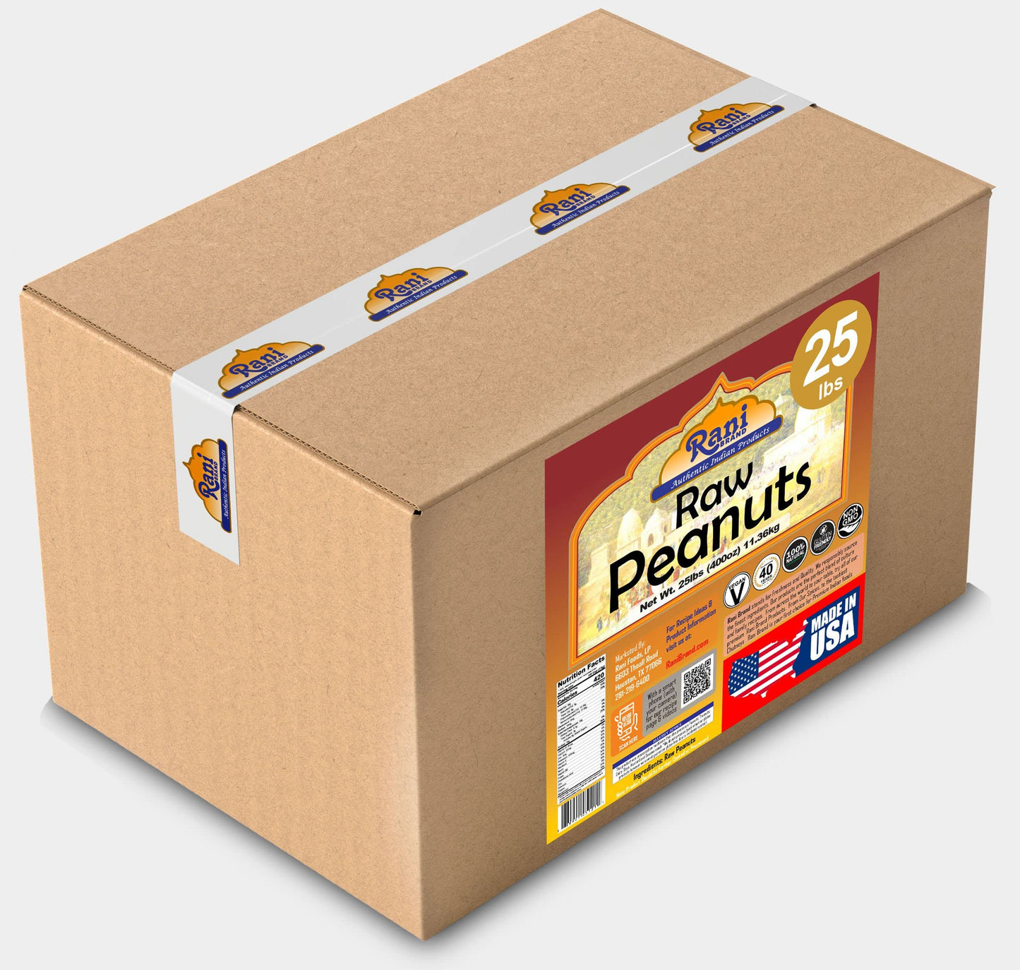 Rani Peanuts, Raw Whole With Skin (uncooked, unsalted) 25lbs (400oz) 11.36kg Bulk Box ~ All Natural | Vegan | Gluten Friendly |