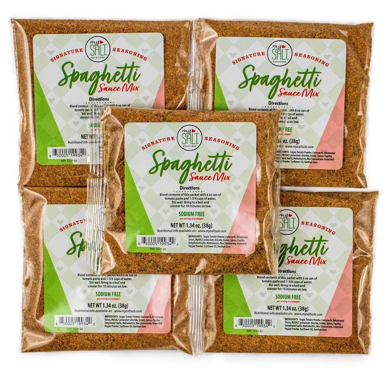 Mysalt Spaghetti Sauce Mix, Sodium Free (5 Pack)