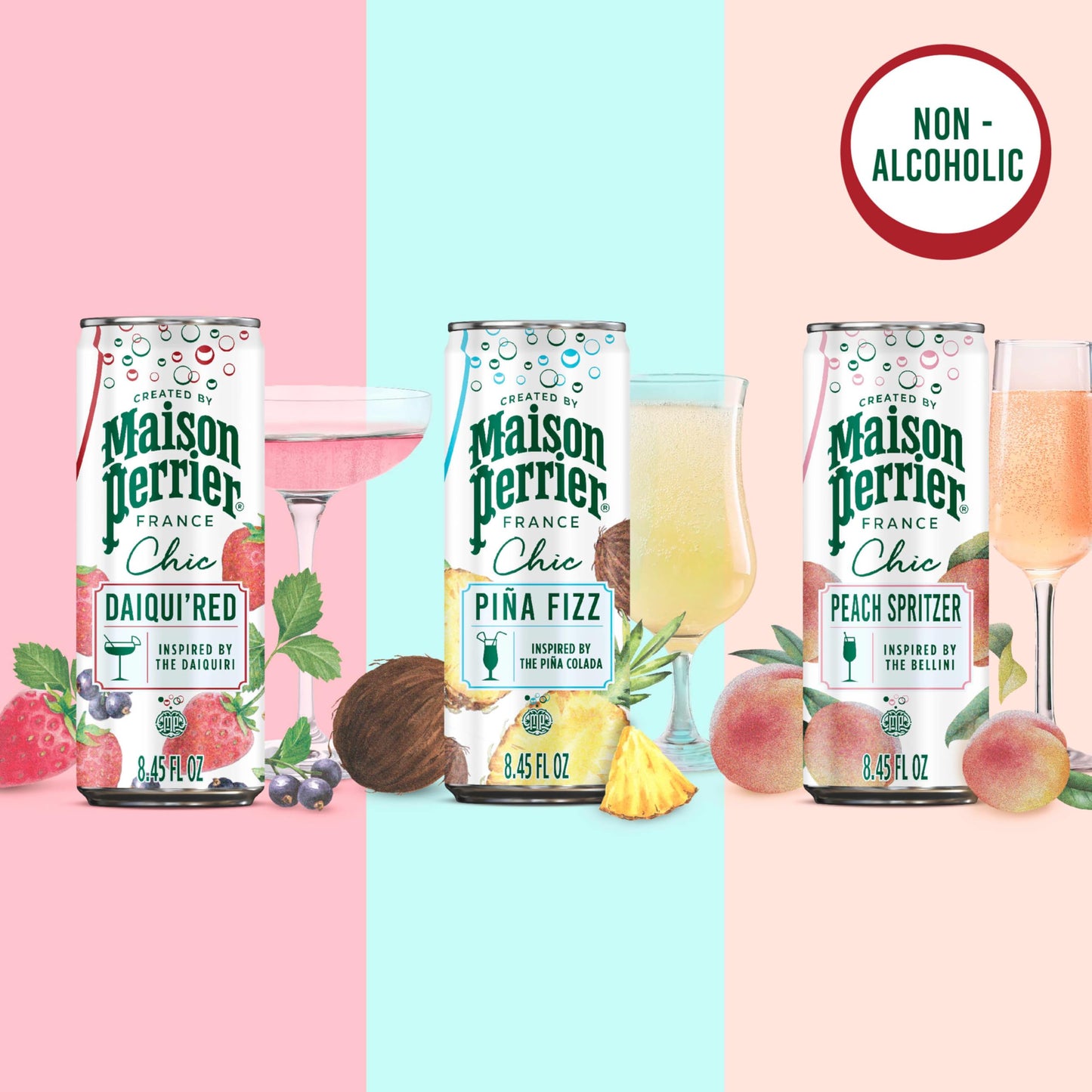 Maison Perrier Flavored Sparkling Beverage, Low Calorie Mocktails, 12-Pack, 8.45 Fl Oz Each, Model 074780425667