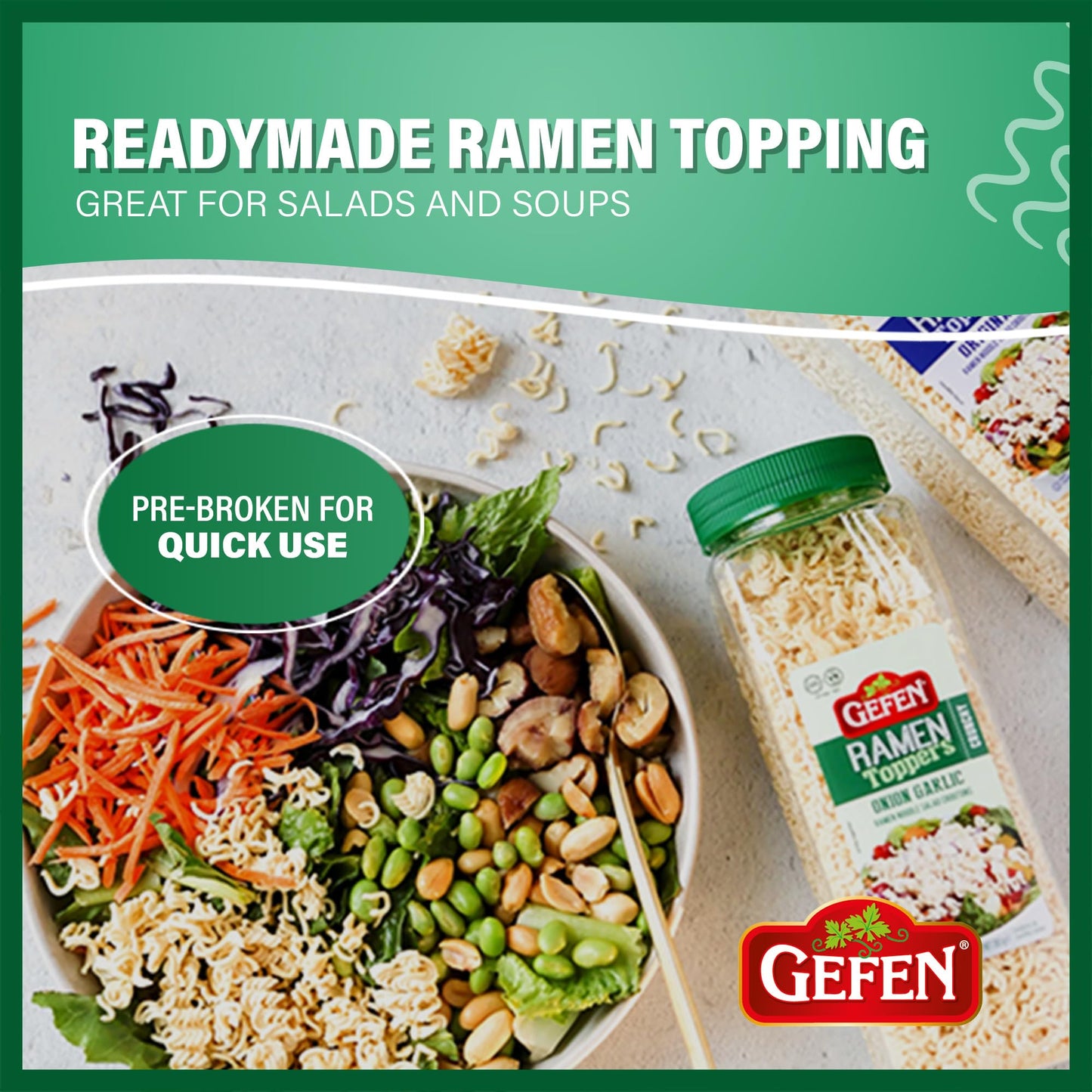 Gefen Onion Garlic Ramen Salad Toppers, 10 Oz | Ready To Use | Crunchy Salad Topping | Ramen Noodle Crunch | Soup Toppers