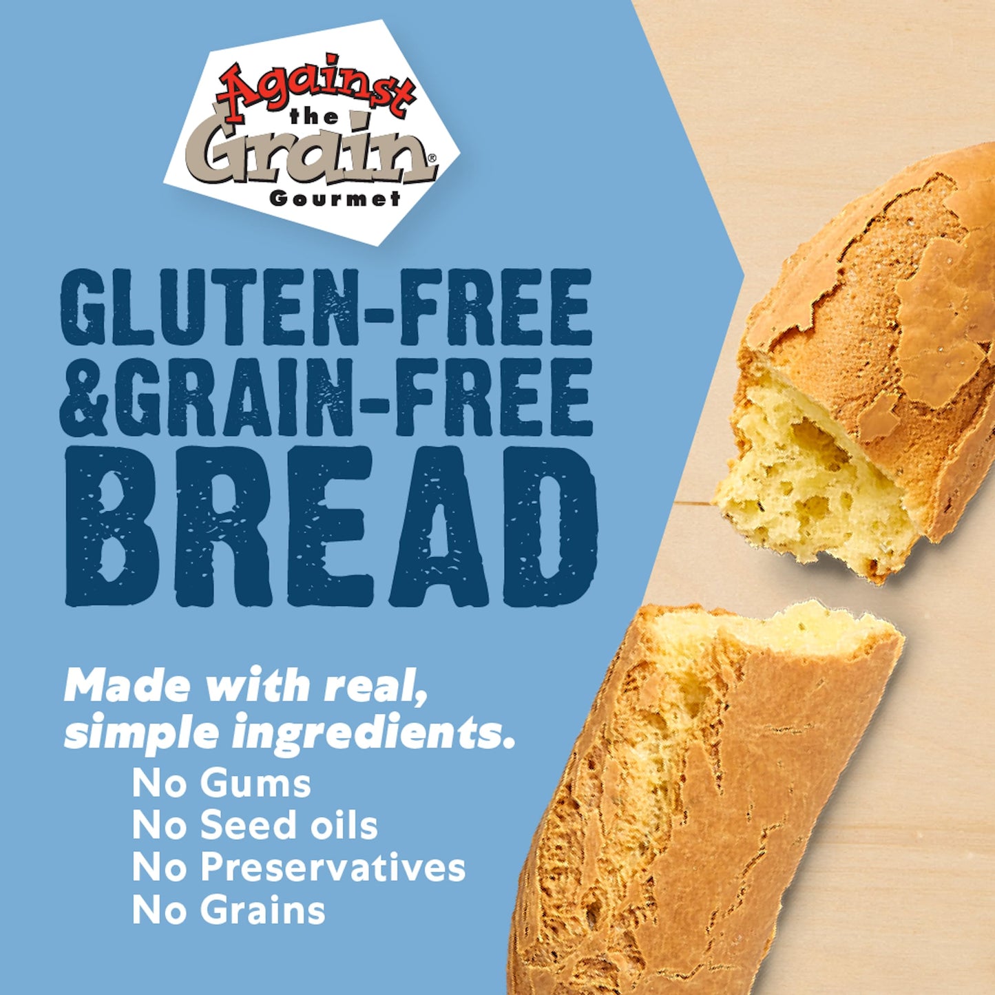 Against the Grain Gluten-Free Original Baguettes, 15 oz, No Grains, Seed Oils or Preservatives; Frozen Bread, 2 Baguettes