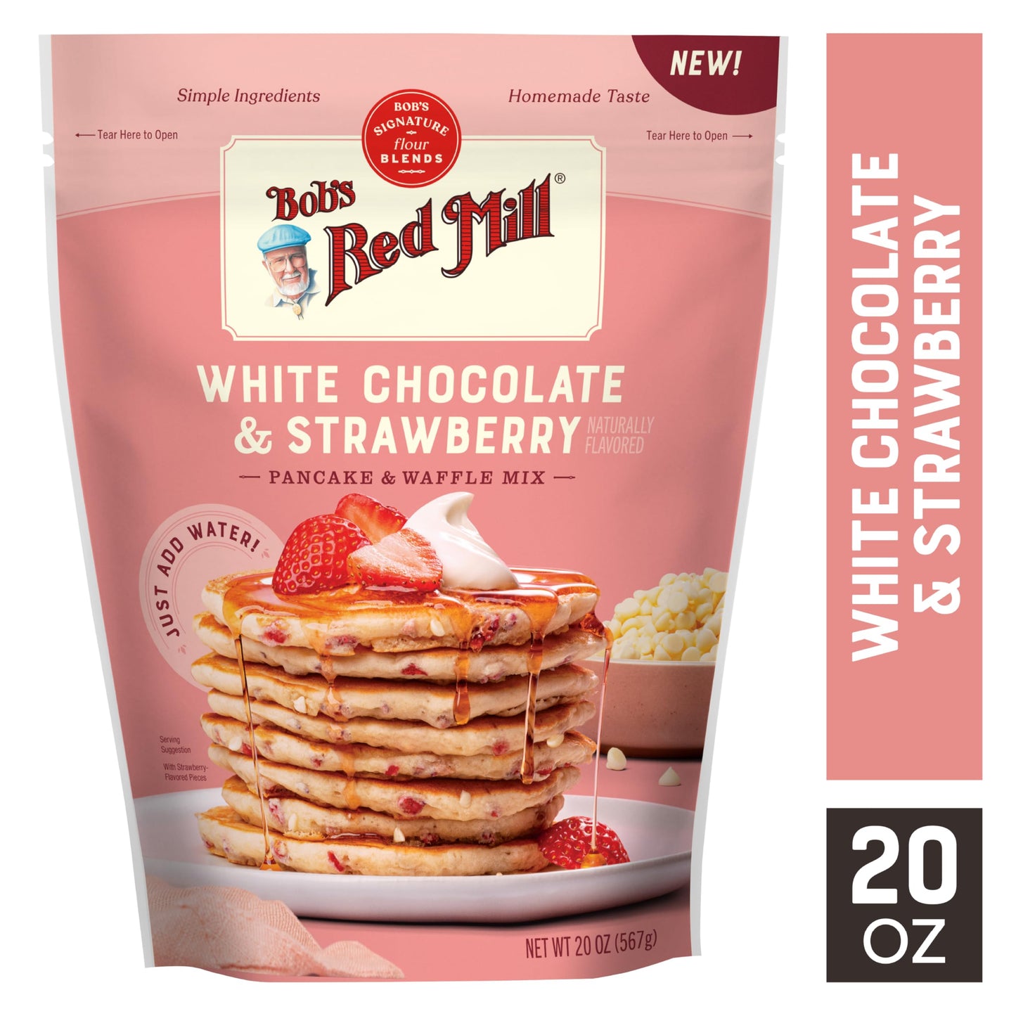 Bobs Red Mill White Chocolate & Strawberry Pancake/Waffle Mix, 20 Ounce (Pack Of 1) - Just Add Water, Makes 32-40 Pancakes Per B