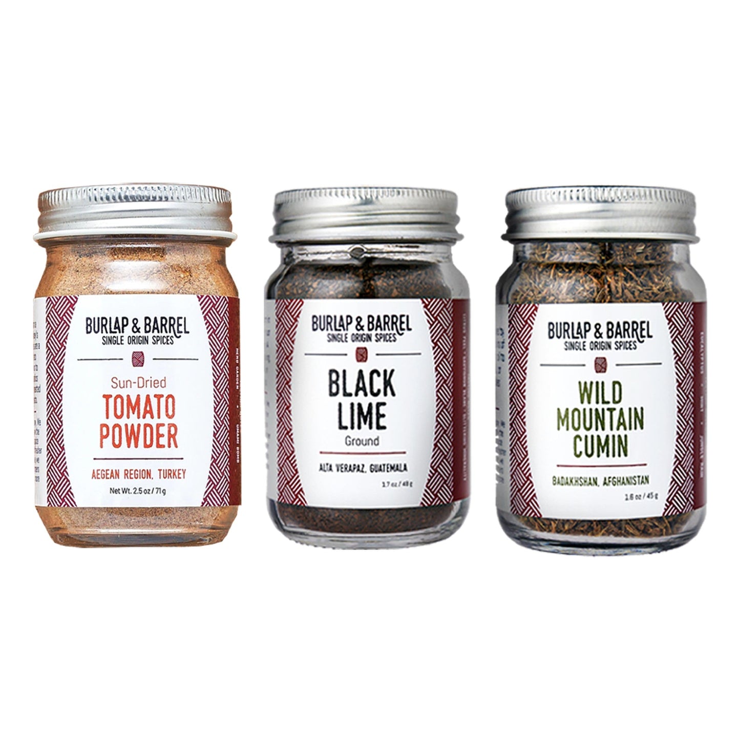 Burlap & Barrel Taco Seasoning Set - Wild Mountain Cumin, Sun-Dried Tomato, Black Lime - 3 Full Size (0.33 Fl Oz each) in Gift Box