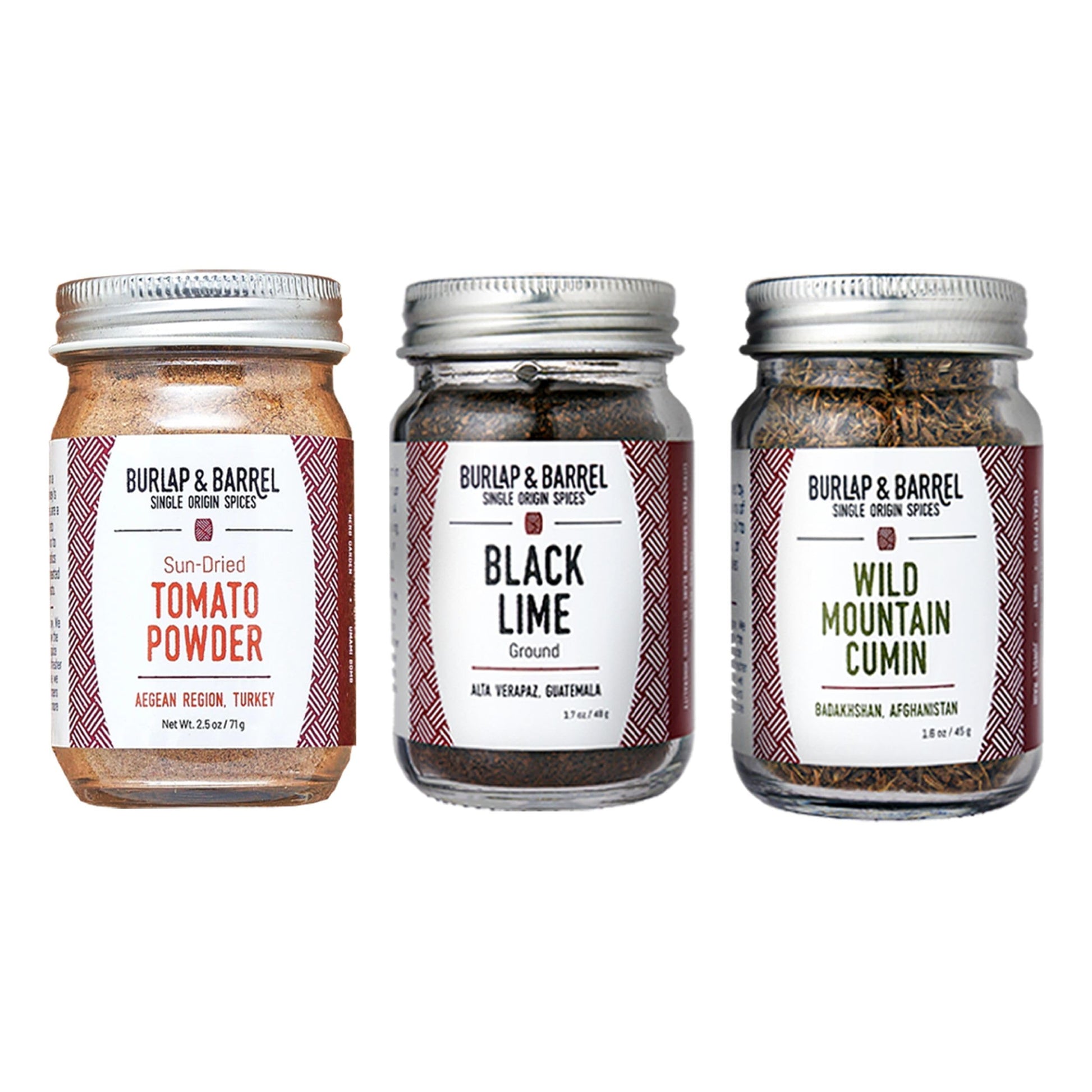 Burlap & Barrel Taco Seasoning Set - Wild Mountain Cumin, Sun-Dried Tomato, Black Lime - 3 Full Size (0.33 Fl Oz each) in Gift Box