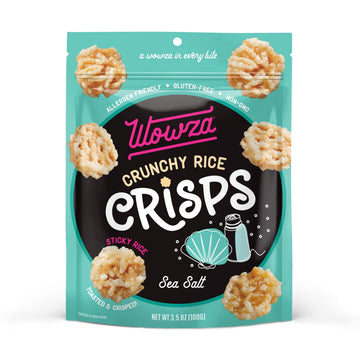 Wowza Sea Salt Rice Crisps, Healthy Sticky Rice Crunchy Rice Crisps, 3.5 oz bag (8 pack)