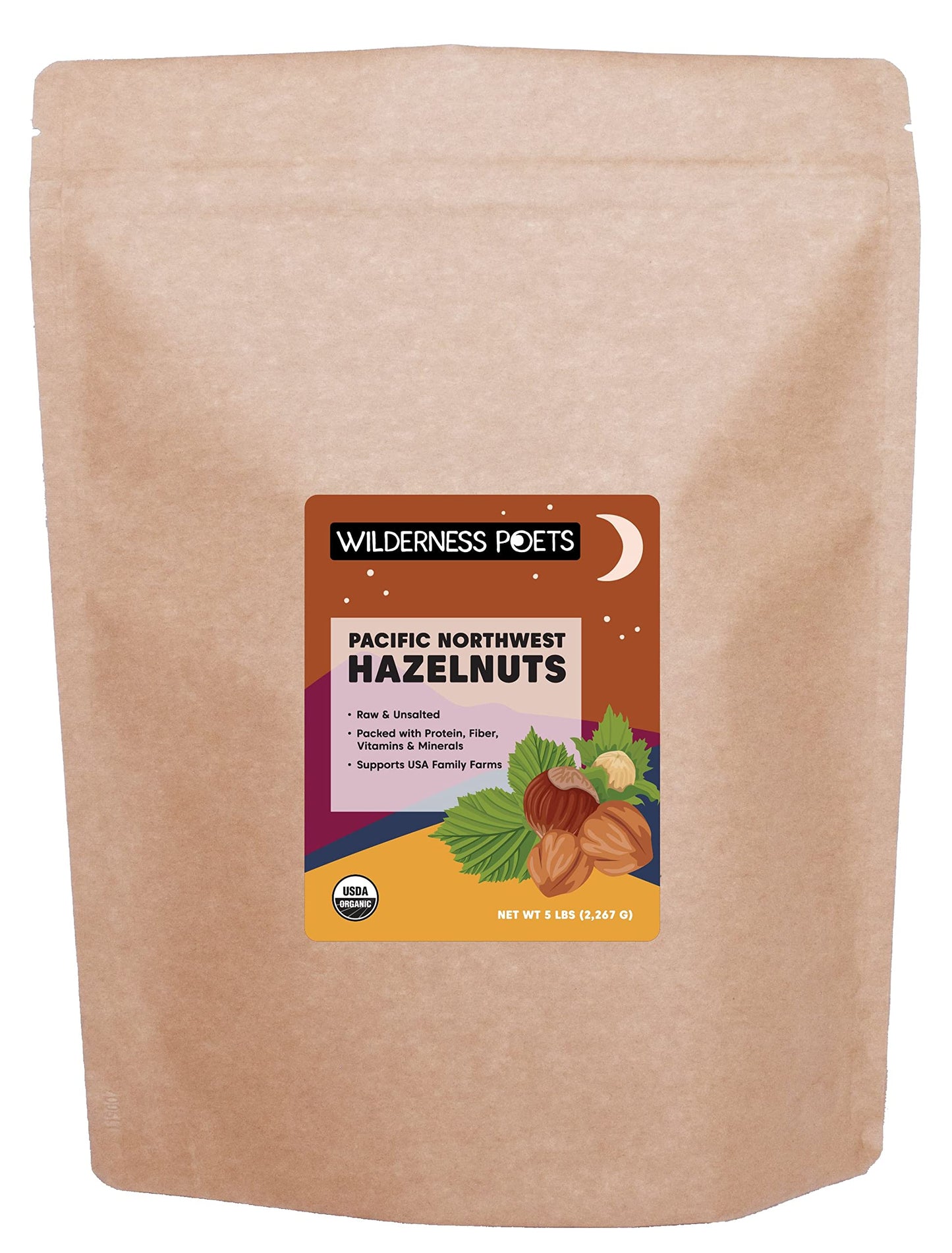Wilderness Poets, Organic, Pacific Northwest-Grown Hazelnuts - Raw, Whole Nuts With Skins, No Shells. Bulk Size (80 Ounce - 5 Po