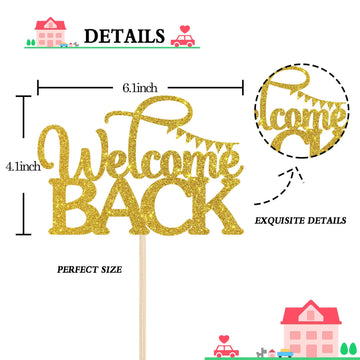 Innoru Gold Glitter Welcome Back Cake Topper For Welcome Home Party Cake Decor - Back To School - Retirement - New House - House