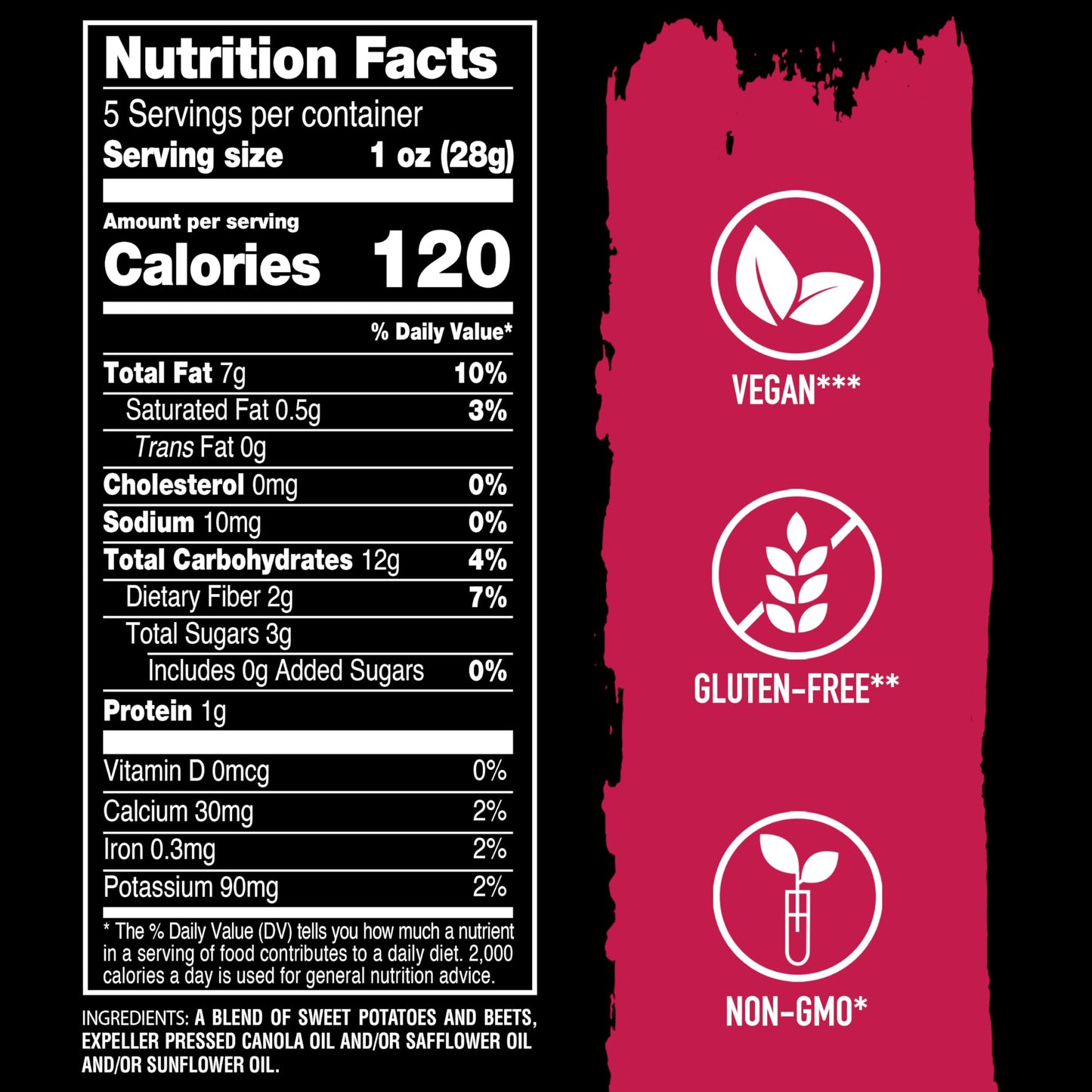 Terra Vegetable Chips, No Salt Added, 5 oz. (Pack of 12), Black, Model 00573816