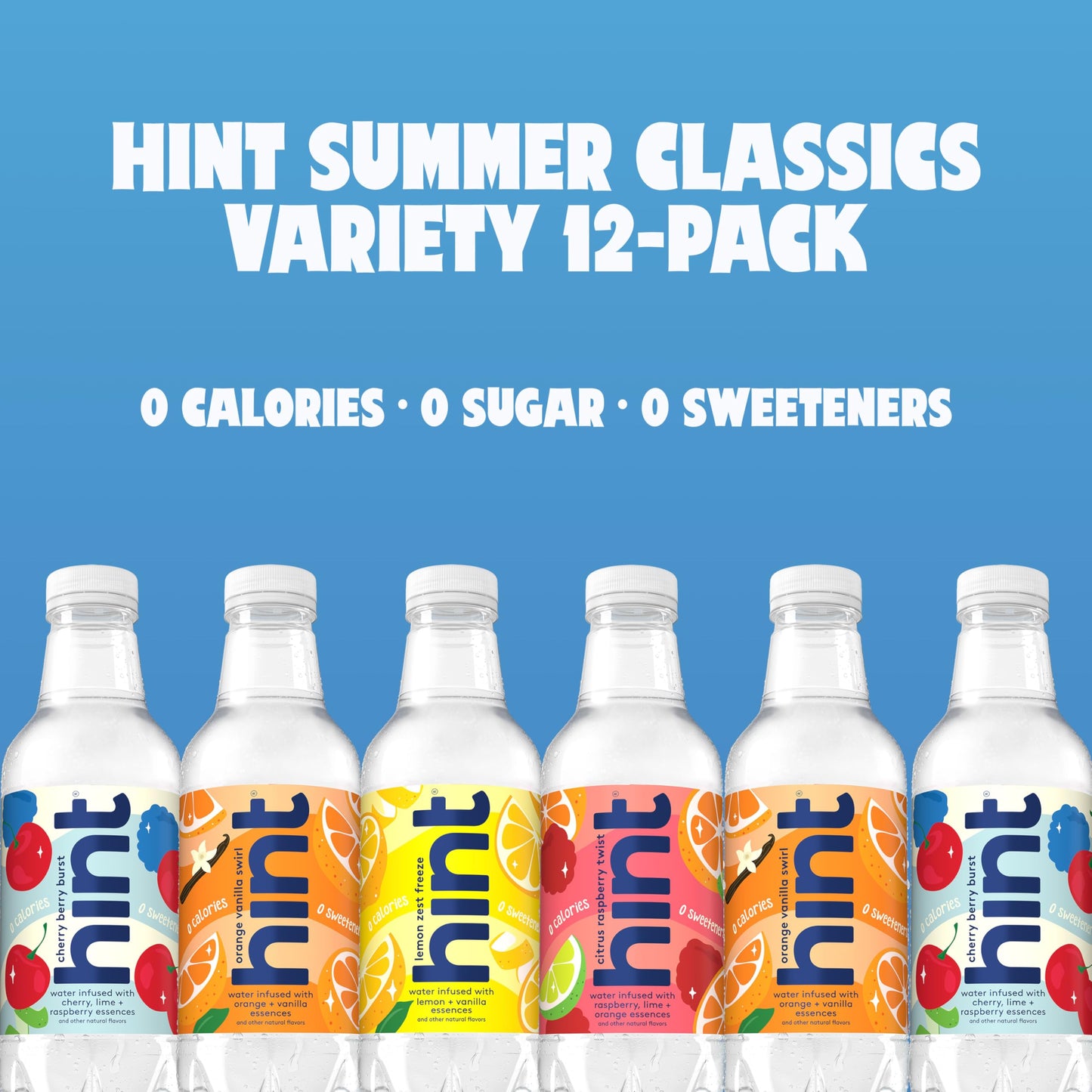 Hint Fruit-Infused Bottled Water, Sugar-Free, 16 Fl Oz, Summer Classics Variety Pack, Zero Calories, Natural Fruit Essences, Pack of 12