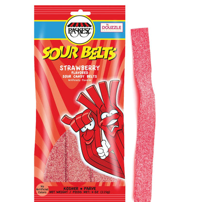DOUzzle Back To School Sour Belts Chewy Candy Strips Red Strawberry (4 OZ - 1 Pack) Goodie Bag Stuffer, Pinata Filler - Kosher P