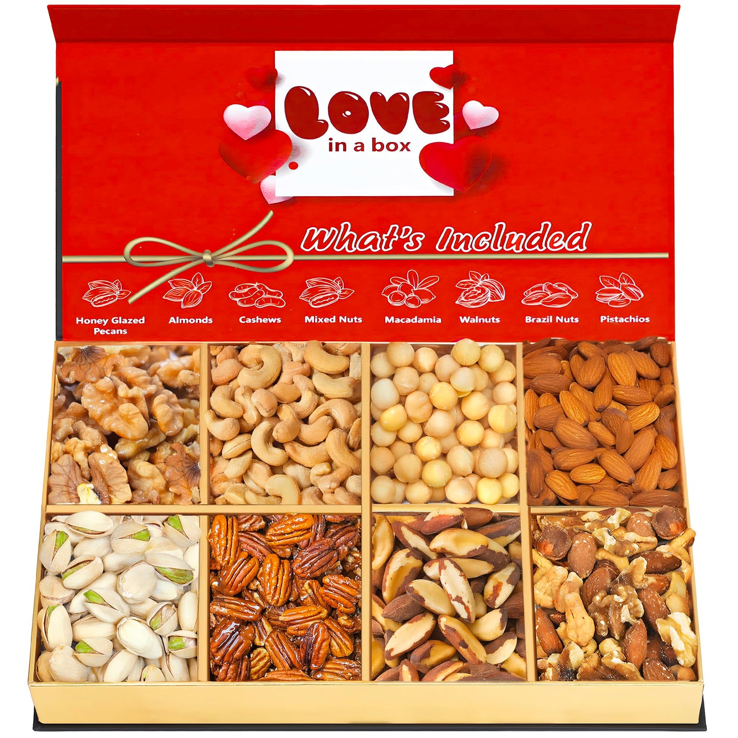 Luxurious Treats Valentines Day Nuts Gift Box with Heart Shaped Platter, Assorted Premium Nuts, Ideal Gift for Men