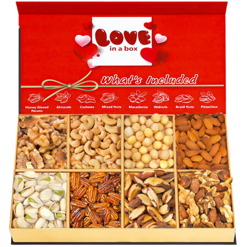 Luxurious Treats Valentines Day Nuts Gift Box with Heart Shaped Platter, Assorted Premium Nuts, Ideal Gift for Men