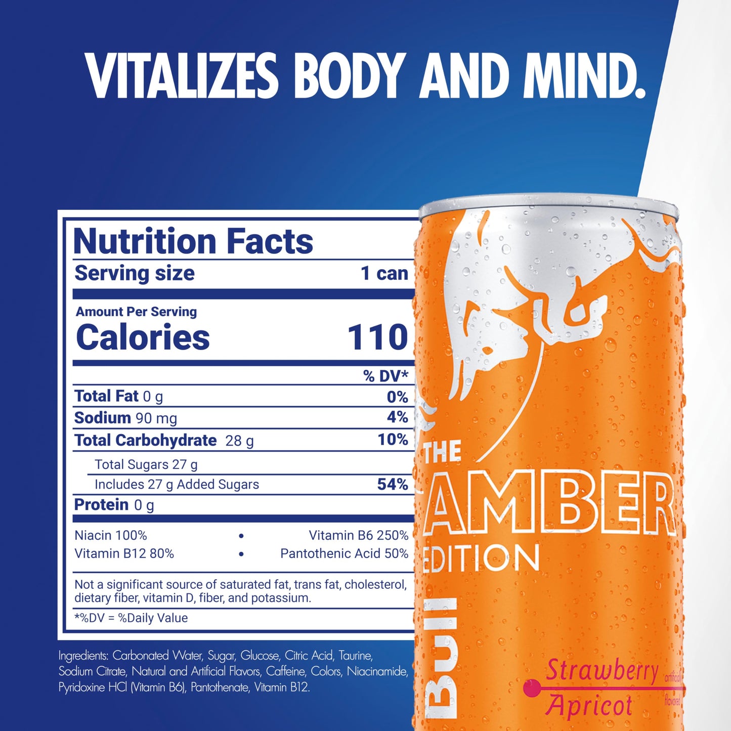 Red Bull Energy Drink Amber Edition Strawberry Apricot, 8.4 Fl Oz, 24 Cans, Model RB240074
