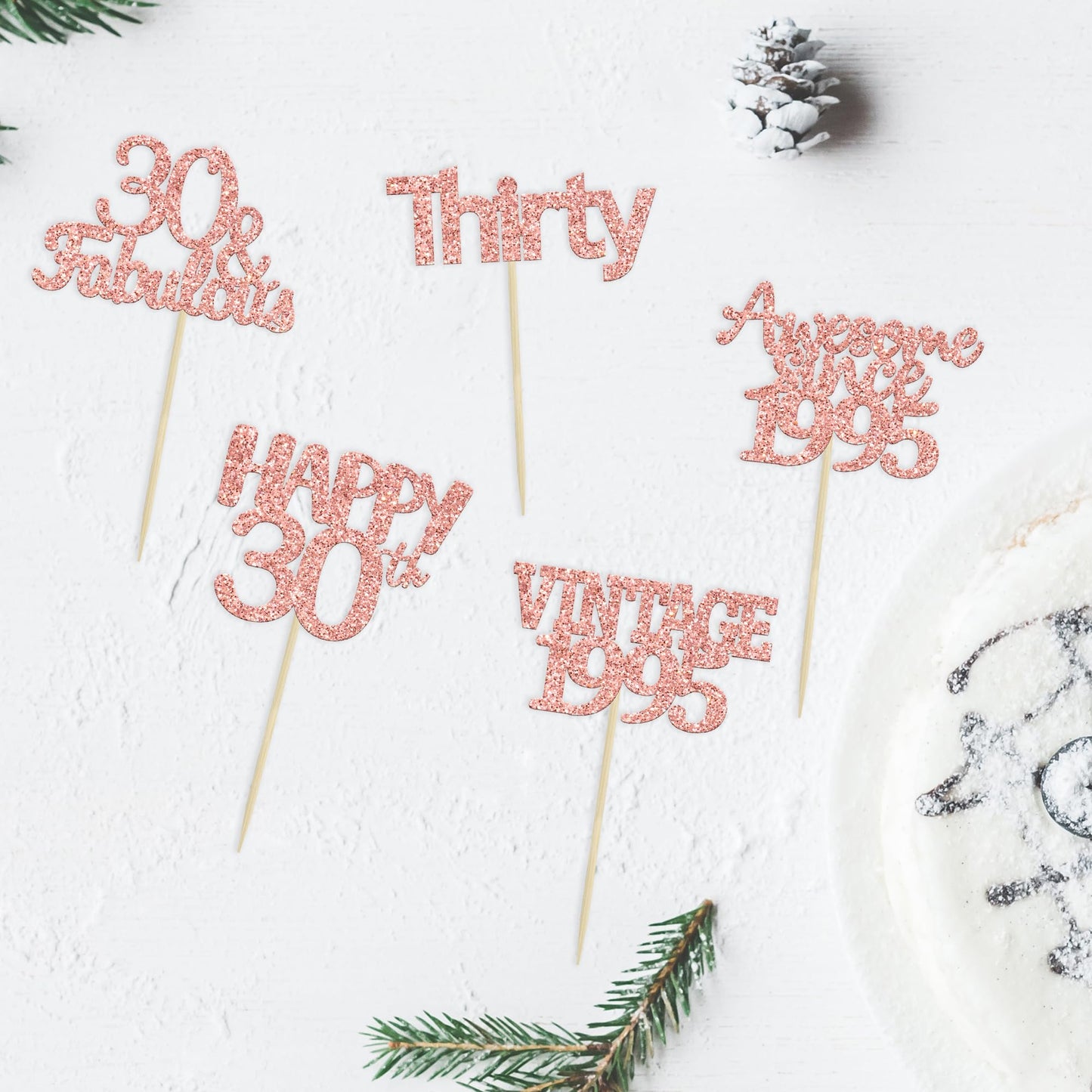 Gyufise 30Pcs Rose Gold Vintage 1993 Cupcake Toppers Glitter Number 30 Cheers To 30 Fabulous Thirty Cupcake Picks 30Th Birthday