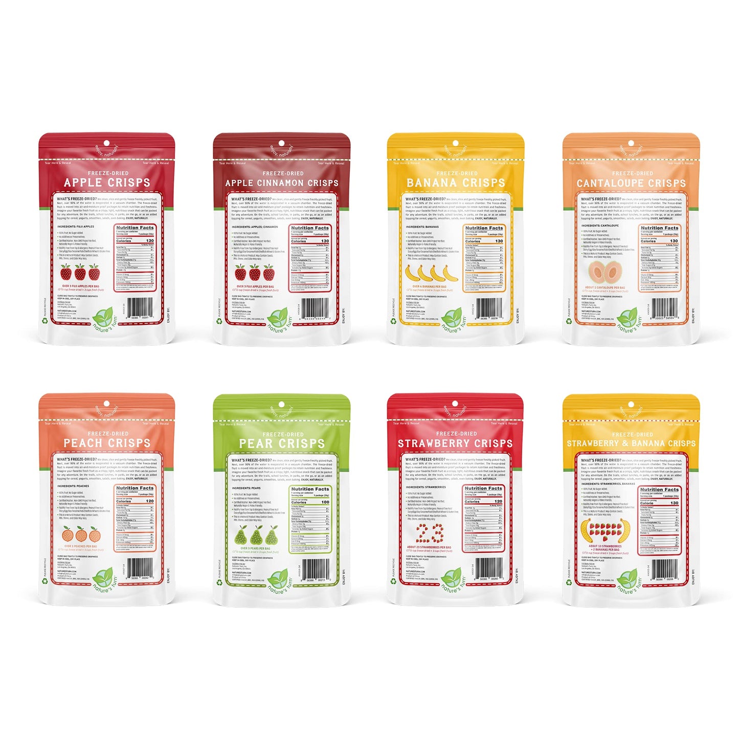 Natures Turn Freeze-Dried Fruit Snacks, Sampler Variety, Pack Of 8 (1.2 Oz Each)