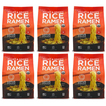Lotus Foods Organic Millet & Brown Rice Ramen - Gluten Free Rice Ramen, Whole Grain Ramen Noodles, Low Sodium Rice Noodles, Usda Organic, Gluten Free, Vegan - 10 Oz Bags (Pack Of 6)
