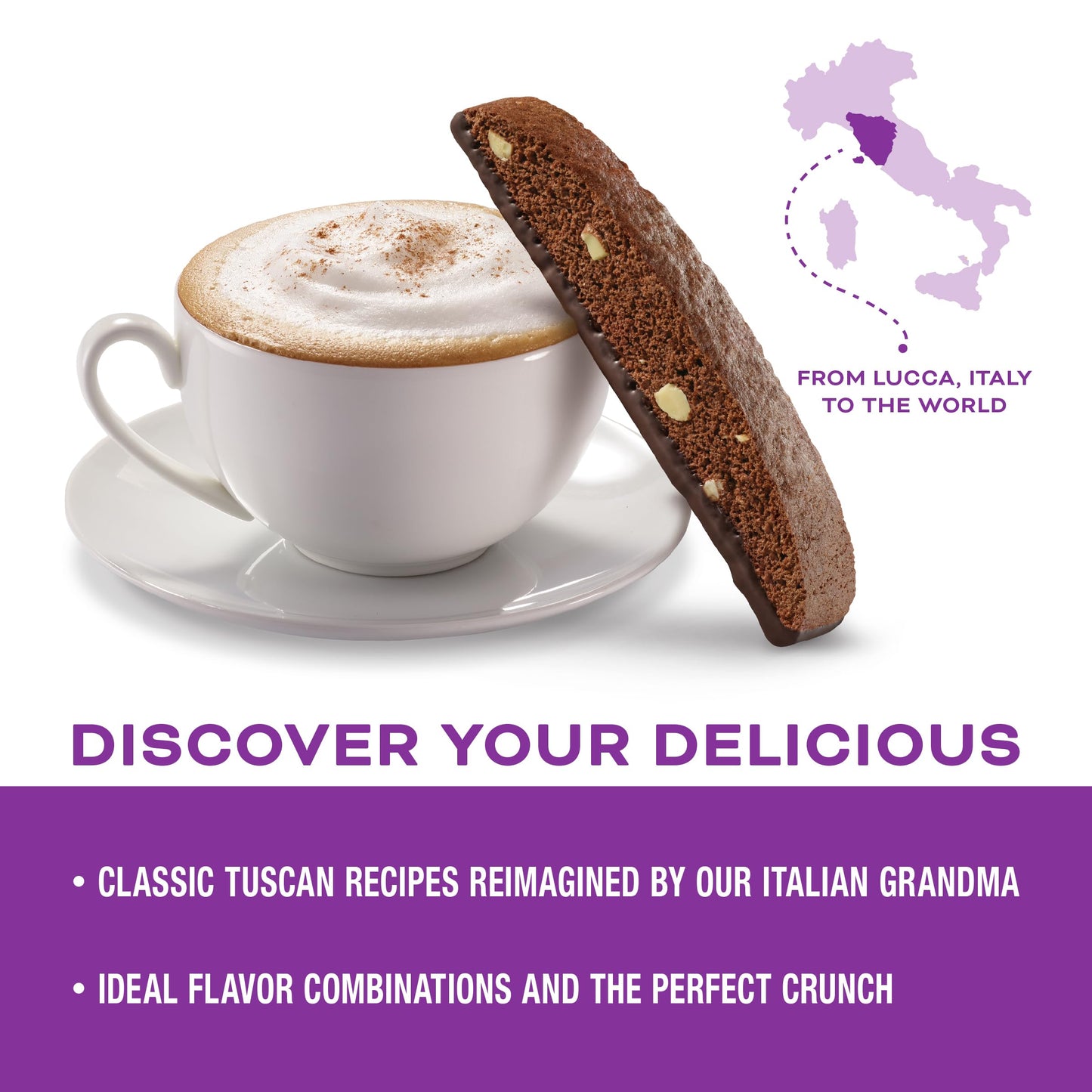 Nonni's Dark Chocolate Almond Biscotti Italian Cookies - Dark Chocolate Cookies - Biscotti Individually Wrapped Cookies - Italia