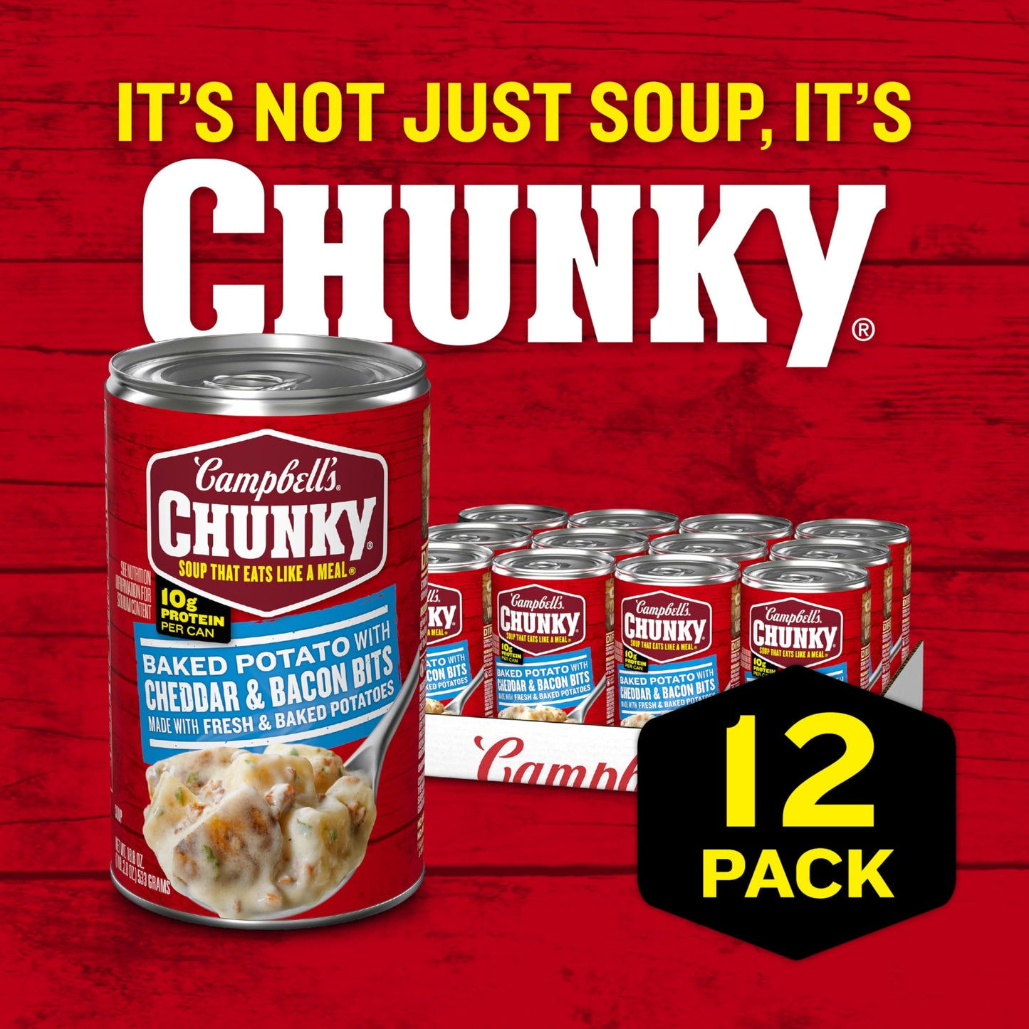 Campbell s Chunky Soup, Baked Potato with Cheddar and Bacon Bits Soup, 18.8 Oz Can (Case of 12)