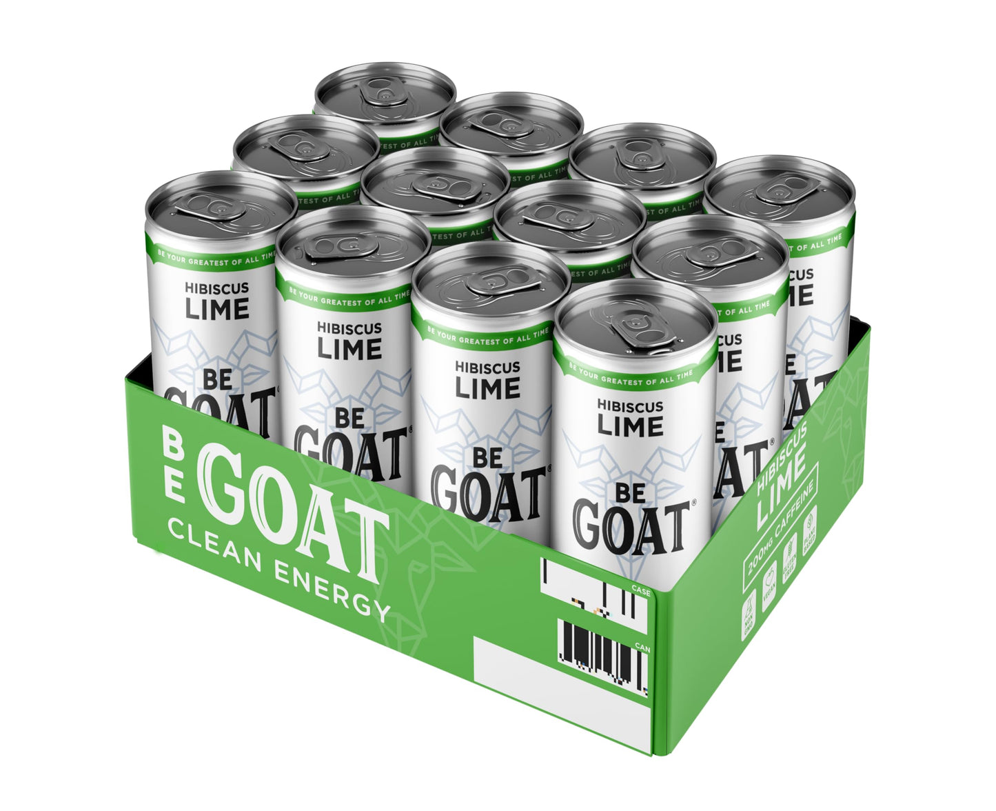 BeGOAT Hibiscus Lime Energy Drink, 200 Mg Caffeine, Vegan, Gluten-Free, 12 Fl OZ, Pack of 12, Non-GMO, 35 Calories