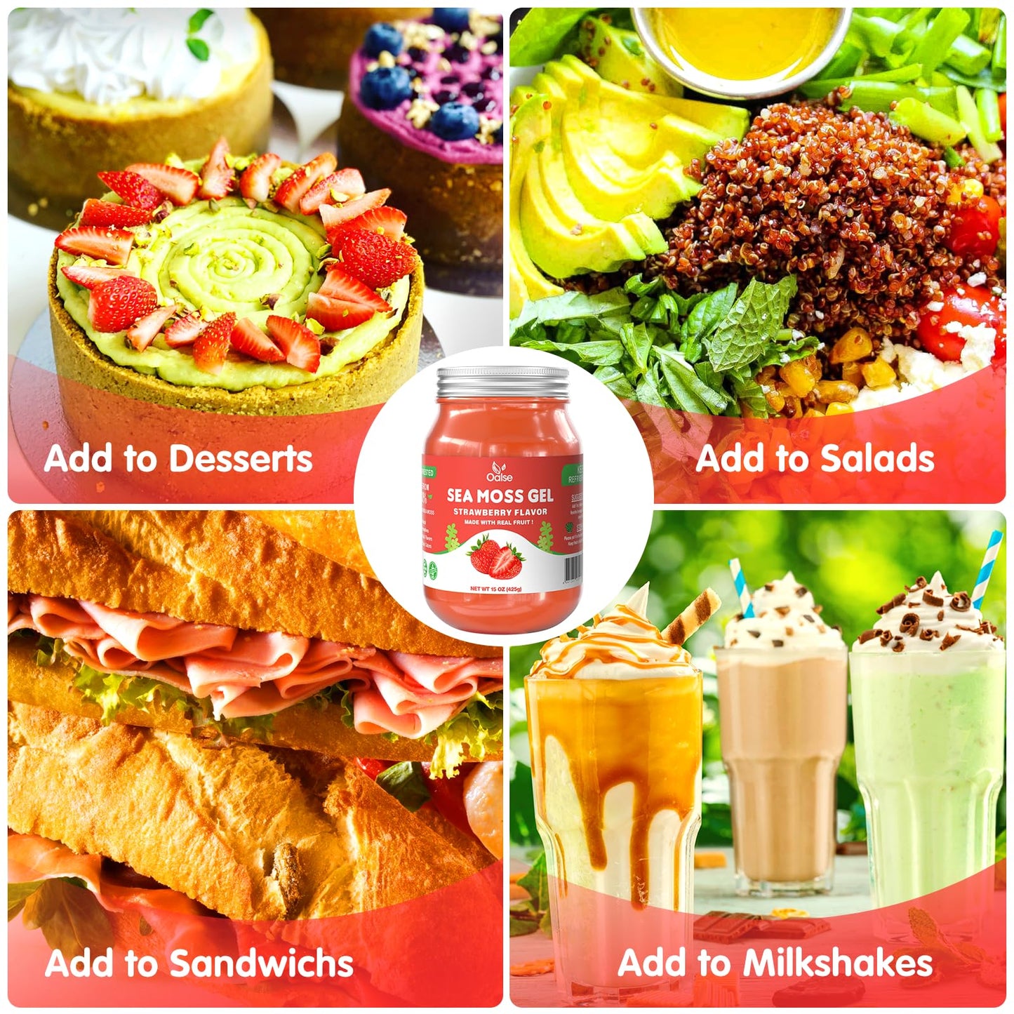 OALSE Sea Moss Gel - Natural Irish Seamoss Gel, 15 OZ, Non-GMO, Vegan, Gluten-Free, Strawberry