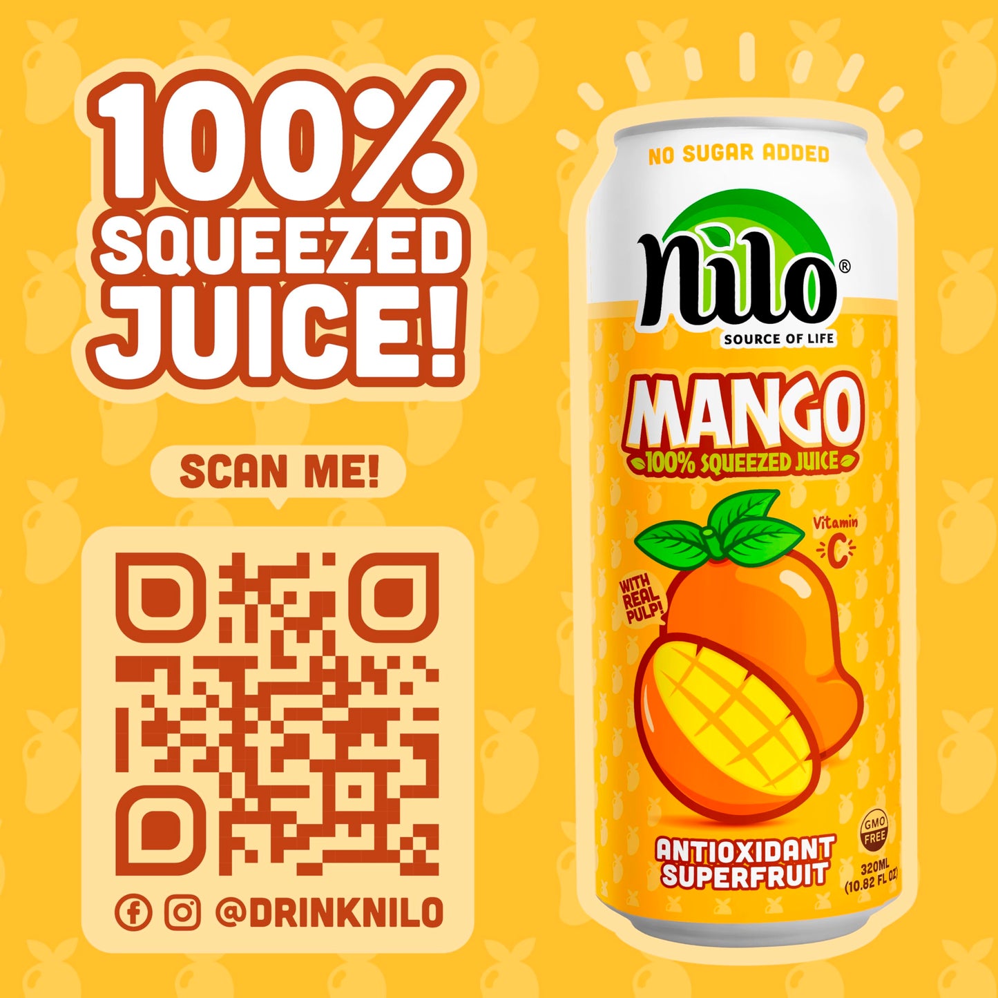 Nilo Mango Juice | 100% Squeezed Mango | No Sugar Added | Not From Concentrate | 10.8 Oz (Pack Of 12)