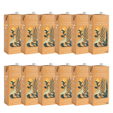 Rishi Tea Turmeric Ginger Chai Latte - Organic Herbal Tea Concentrate With Ginger - Easy-To-Serve Hot Or Iced, Caffeine Free - 32 Fl Oz (Pack Of 12)
